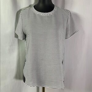 LOFT Outlet Black & White Striped Rounded Hem Short Sleeve Blouse